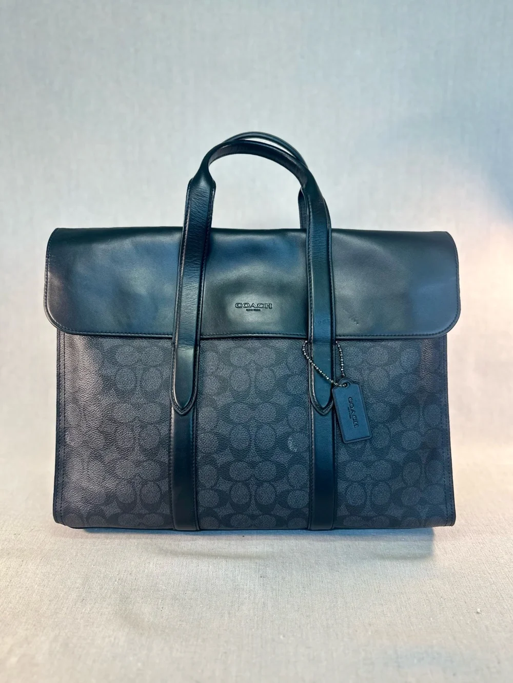 Coach 39775 Metropolitan Portfolio Briefcase in Black Embossed Signature Leather